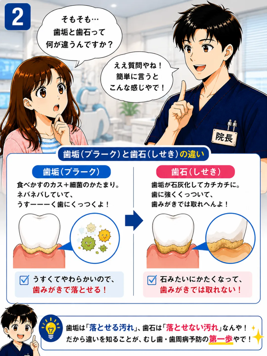 歯垢は歯ブラシで落とすことができますが石灰化して硬い歯石になると通常の歯磨きでは取り除けません